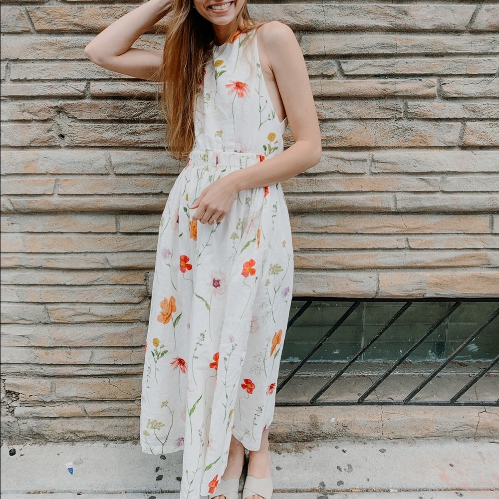 H&M ankle length linen blend floral dress size S